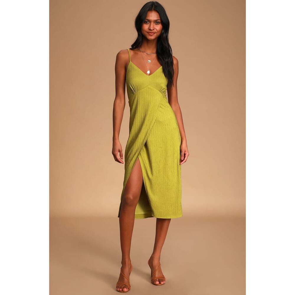 Lulus Green Faux Wrap Midi Dress